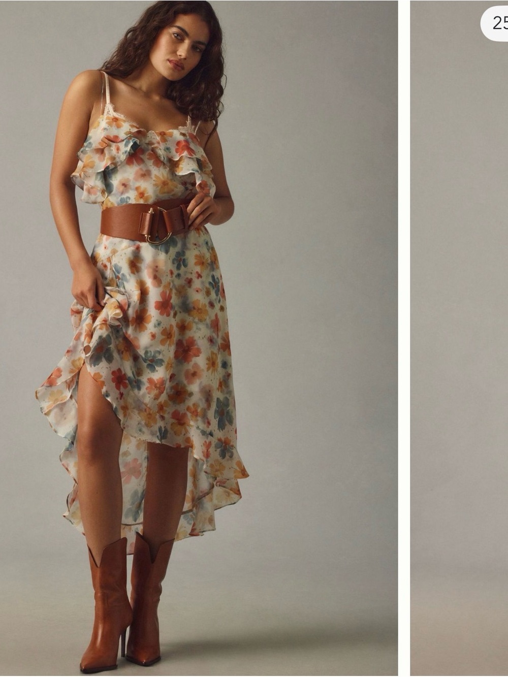 Floral Ruffle High-Low Slip Dress in Multi